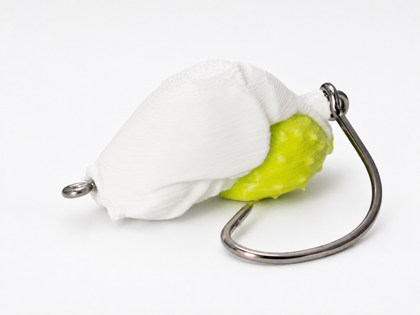 SandSpawn High Tide white and chartreuse artificial sand flea lure rigged with circle hook