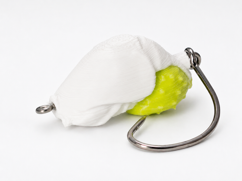 SandSpawn High Tide white and chartreuse artificial sand flea lure rigged with circle hook