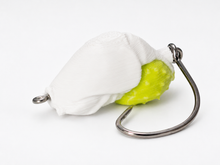 SandSpawn High Tide white and chartreuse artificial sand flea lure rigged with circle hook